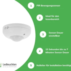 Bewegungssensor 360° - IP20 - PIR Infrarot Bewegungsmelder - 230V max. 1200W - weiß