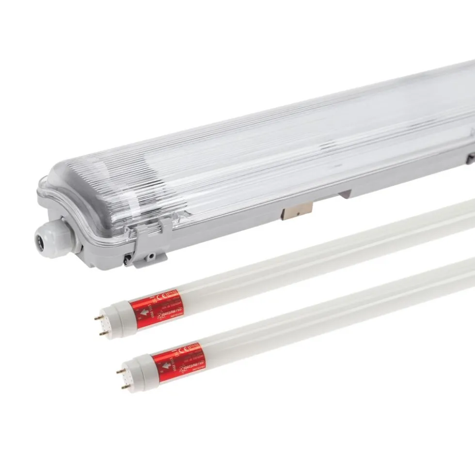 60cm LED Halterung IP65 + 2 High Lumen LED Leuchtstoffröhren 10W pro Röhre - 6000K 865 Tageslichtweiß - Komplettset