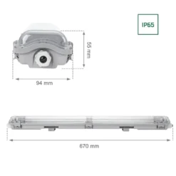 60cm LED Halterung IP65 + 2 LED High Lumen Leuchtstoffröhren 10W pro Röhre - 4000K 840 Neutralweiß - Komplettset