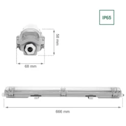 60cm LED Halterung IP65 + 1 Standard LED Leuchtstoffröhre 10W - 4000K 840 Neutralweiß - Komplettset