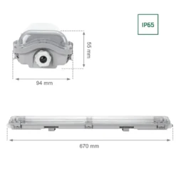 60cm LED Halterung IP65 + 2 Standard LED Leuchtstoffröhren 10W pro Röhre - 3000K 830 Warmweiß - Komplettset