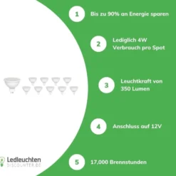 10er Pack - GU5.3 LED Spots - 4-5W entspricht 42W - Lichtfarbe optional