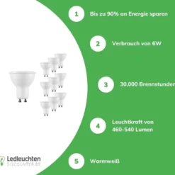 10er Pack - GU10 LED Spots - 6W entspricht 45W - Lichtfarbe optional