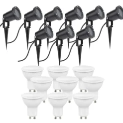 9er Set LED Gartenspot Sting 100cm Kabel - 9x 4W - 3000K - IP65 - Schwarz