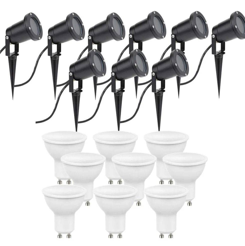 9er Set LED Gartenspot Sting 28cm Kabel - 9x 4W - 3000K - IP54 - Schwarz