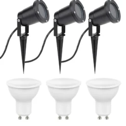 3er Set LED Gartenspot Sting 100cm Kabel - 3x 4W - 3000K - IP65 - Schwarz