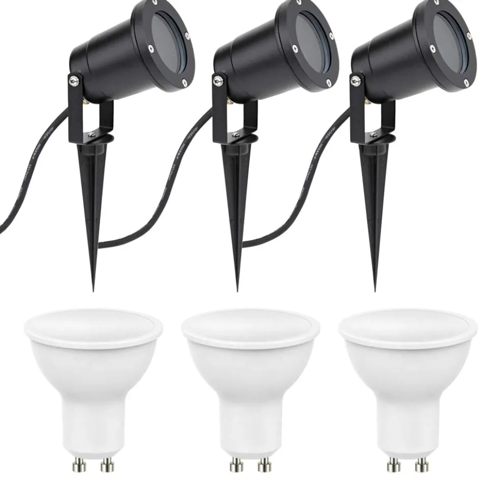 3er Set LED Gartenspot Sting 28cm Kabel - 3x 4W - 3000K - IP54 - Schwarz