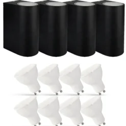 4er Set LED Wandlampe Außenbereich - 8x 2,8W - 2700K - Schwarz