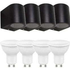 4er Set LED Wandlampe Außenbereich - 4x 4W - 3000K - Schwarz