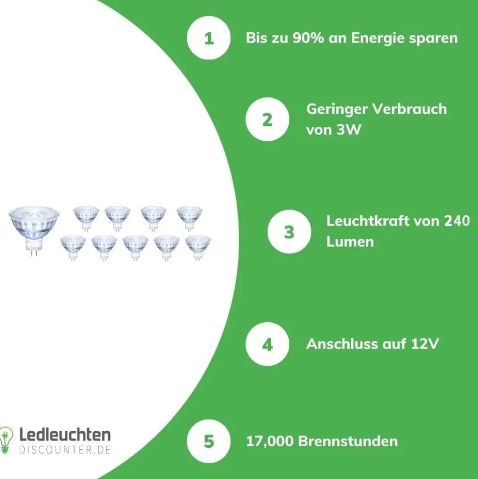 10er Vorteilspack - GU5.3 LED Spots - 3W entspricht 25W - Lichtfarbe optional