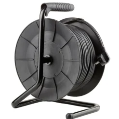 Kabeltrommel 25meter - 4-fach mit Schutzkontaktsteckdosen | Schwarz Kunststoff - H05VV 3G1,5 mm²