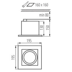 LED AR111Strahler Einbaurahmen Schwarz viereckig - für 1 LED AR111 Spot
