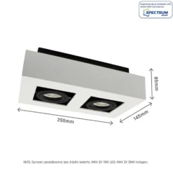 LED-Deckenspot-Duo – 2 x GU10-Fassung – 255 x 145 x 85 mm – Aluminium – Schwarz – Weiß
