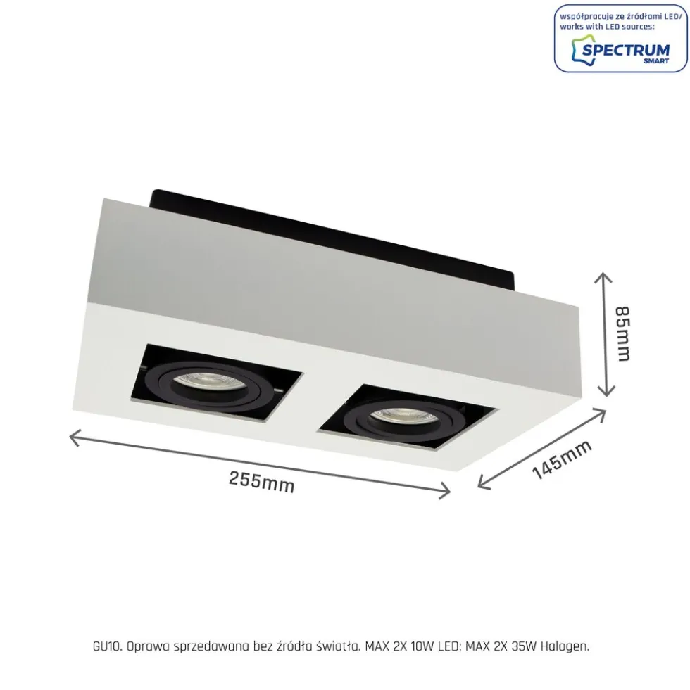 LED-Deckenspot-Duo – 2 x GU10-Fassung – 255 x 145 x 85 mm – Aluminium – Schwarz – Weiß