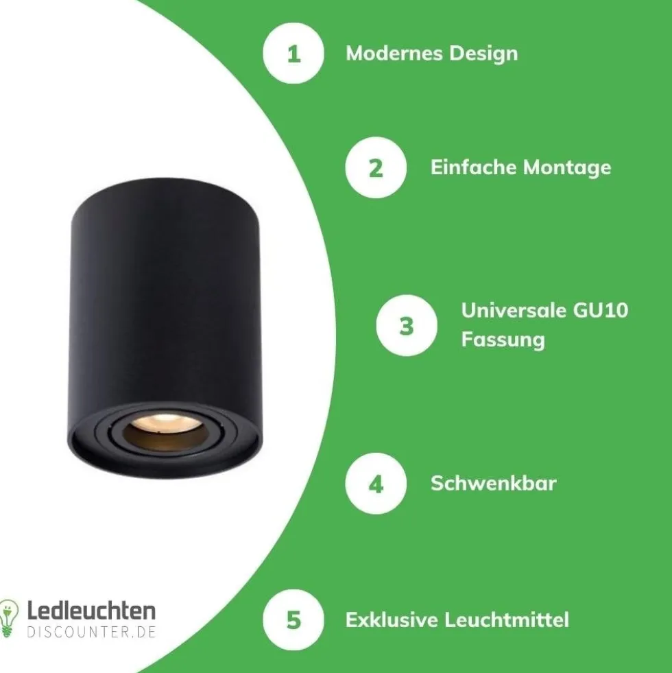 LED Deckenspot - Tube rund - Schwarz - mit GU10 Fassung - schwenkbar - exkl. LED Spot