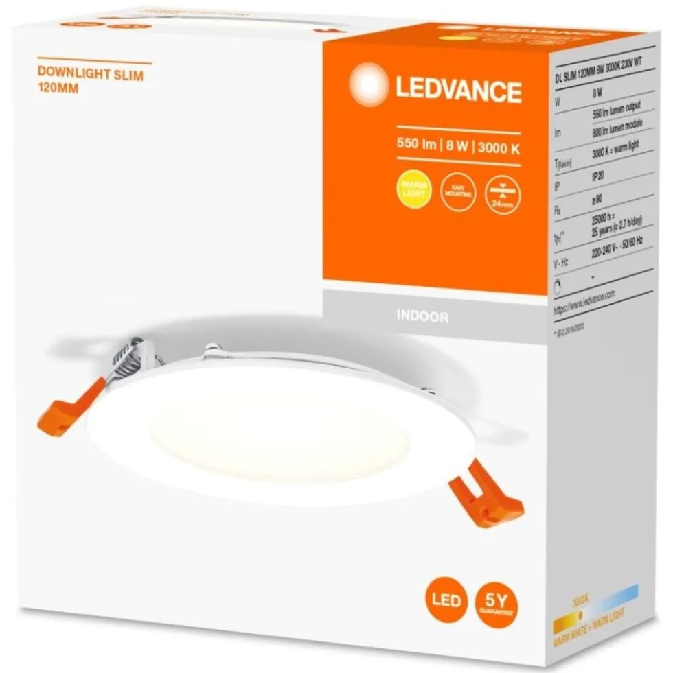 LED Downlight Slim Recess Weiß 8W 550lm 110D - 865 Tageslichtweiß | 120mm - Ausschnitt 105mm