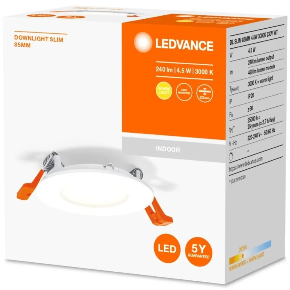 LED Downlight Slim Recess Weiß 4.5W 240lm 110D - 840 Kaltweiß | 85mm - Ausschnitt 72mm