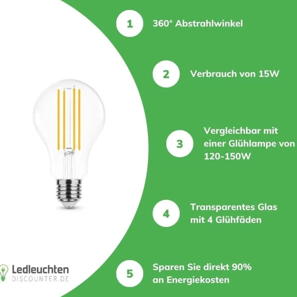 LED Fadenlampe dimmbar - E27 A70 15W - entspricht 125W - 2700K Warmweiß