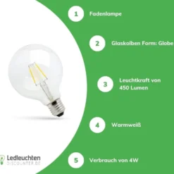 LED Fadenlampe E27 - G95 - 4W entspricht 40W - 2700K Warmweiß - großer Glaskolben