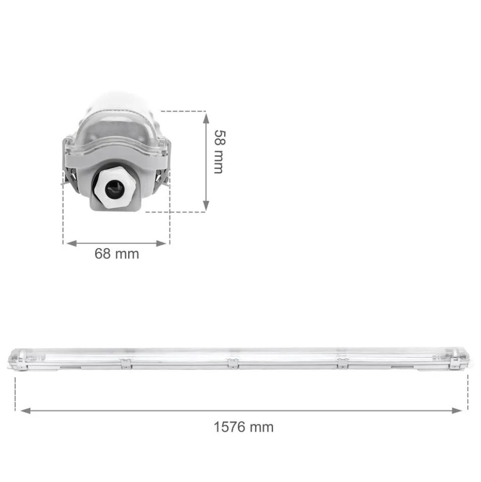 LED-Feuchtraumleuchte IP65 T8/G13 - 150cm Grau | 1- oder 2-Fassungen für 150cm LED Röhren Universal | IK10 Wannenleuchte