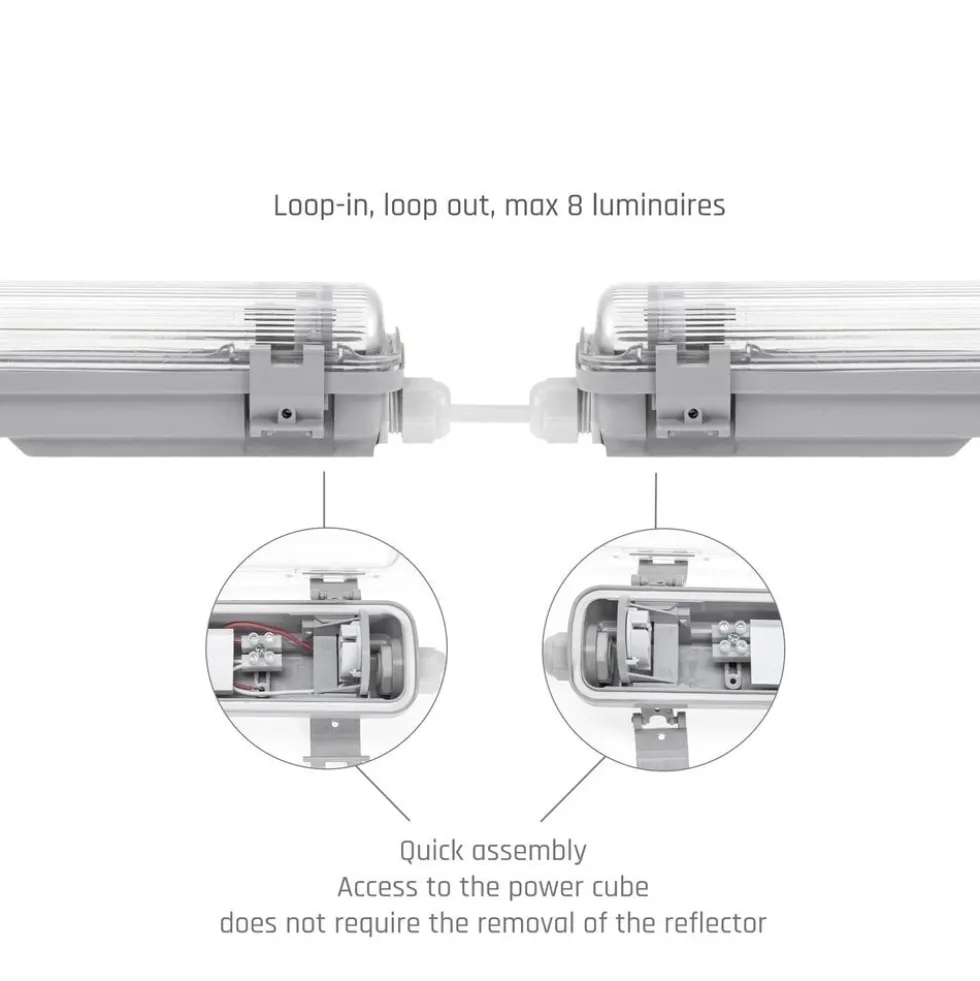 LED-Feuchtraumleuchte IP65 T8/G13 - 150cm Grau | 1- oder 2-Fassungen für 150cm LED Röhren Universal | IK10 Wannenleuchte