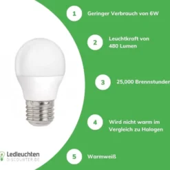 LED Lampe - E27 - G45 - 4,9W - 3000K- Warmweiß-entspricht 40W
