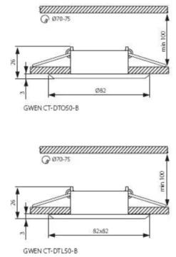 LED Strahler Einbaurahmen Schwarz - Sägegröße 70-75mm Außengröße 82x82mm