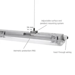 LED T8 / G13 - 60cm - IP65 Wasserdichte Halterung - für Feuchtraum - Wannenleuchte - IK10