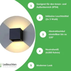 LED-Wandlampe IP54 - kubus Schwarz 2-flammig 6 W - 3000k warm Weiss