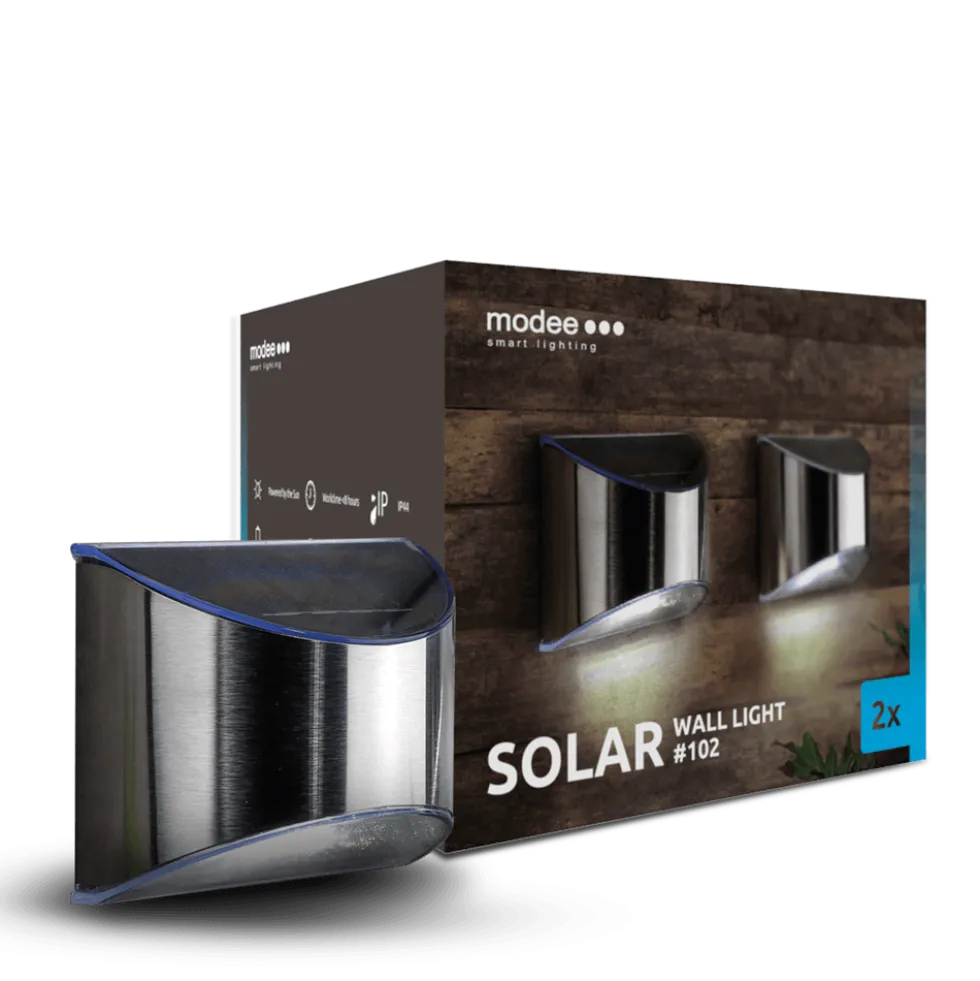 LED Wandleuchte Solar chrom - IP44 6Lm 6000K Tageslichtweiß - Duo-Pack