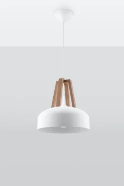 Pendelleuchte CASCO Weiß / Natur Holz - 1x E27 Fassung - max. 60W - exkl. LED's