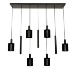 Pendelleuchte – 6×E27 – Rechteckig – Schwarz – Aluminium – Höhenverstellbar – Dimmbar