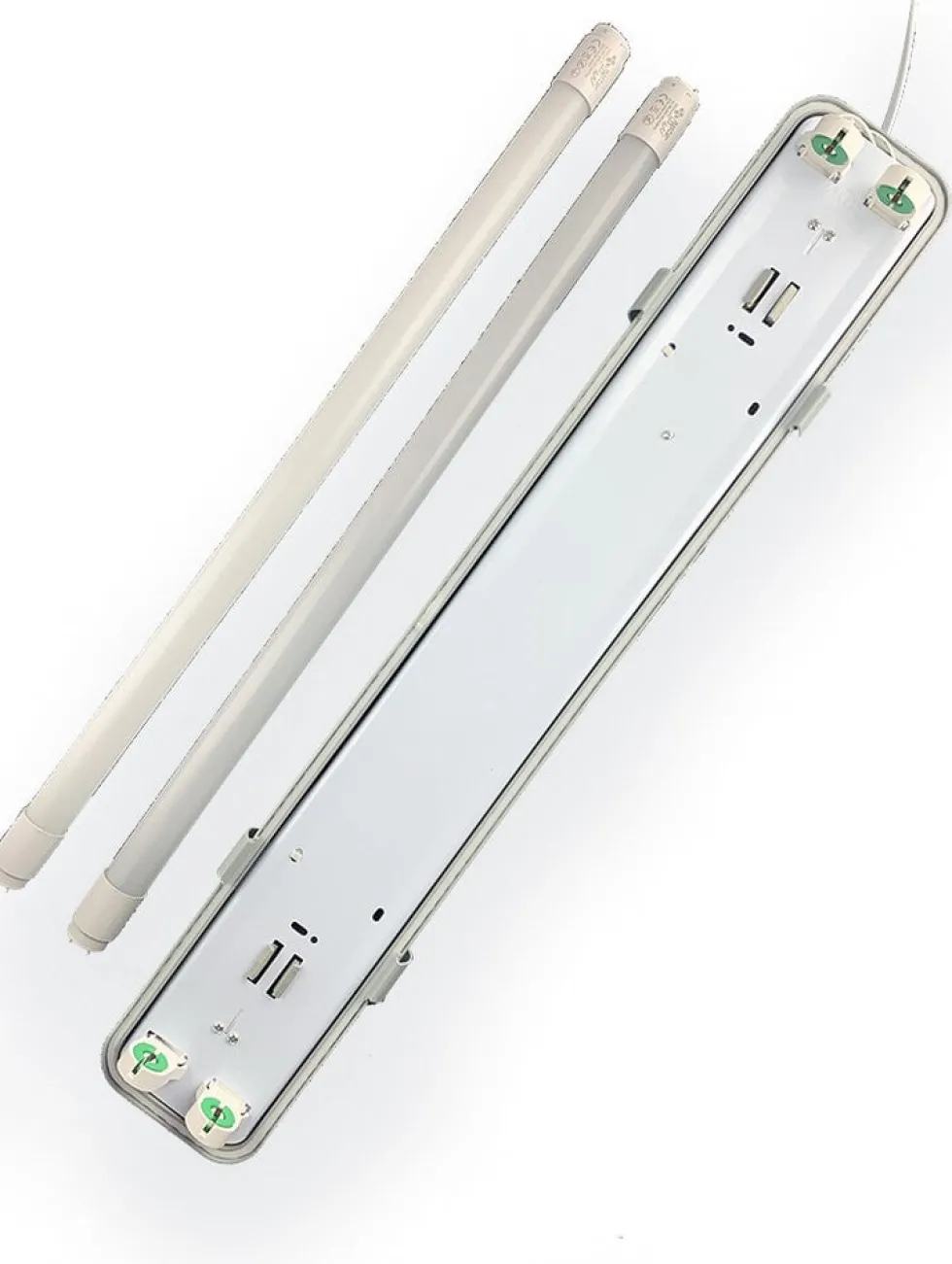 Set - 150cm Doppelfassung - IP65 Feuchtraum -Wannenleuchte + 2 x 25W LED Leuchtstoffröhren 3000K - 830 - Warmweiß - Komplett