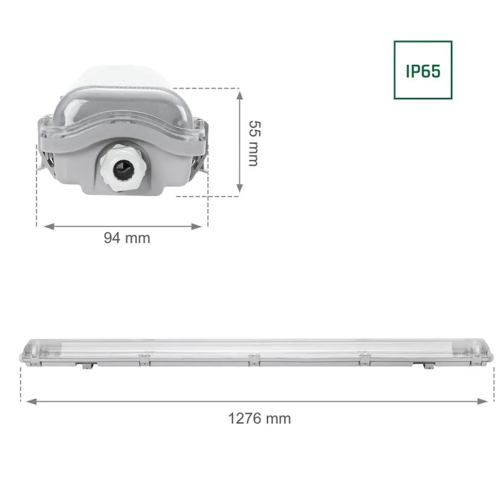 Set - 120cm Doppelfassung - IP65 Feuchtraum - Wannenleuchte + 2 x 18W LED Leuchtstoffröhren 3000K - 830 - Warmweiß - Komplett