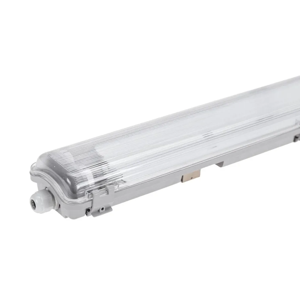 Set - 120cm Doppelfassung - IP65 Feuchtraum - Wannenleuchte + 2 x 18W LED Leuchtstoffröhren 3000K - 830 - Warmweiß - Komplett