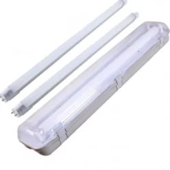 Set - 120cm Doppelfassung - IP65 Feuchtraum - Wannenleuchte + 2 x 18W LED Leuchtstoffröhren 3000K - 830 - Warmweiß - Komplett