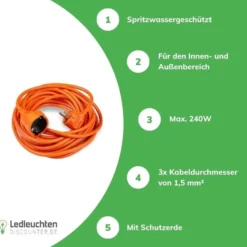 Verlängerungskabel 10 Meter - H05VV-F3G1,5 geerdet - orange