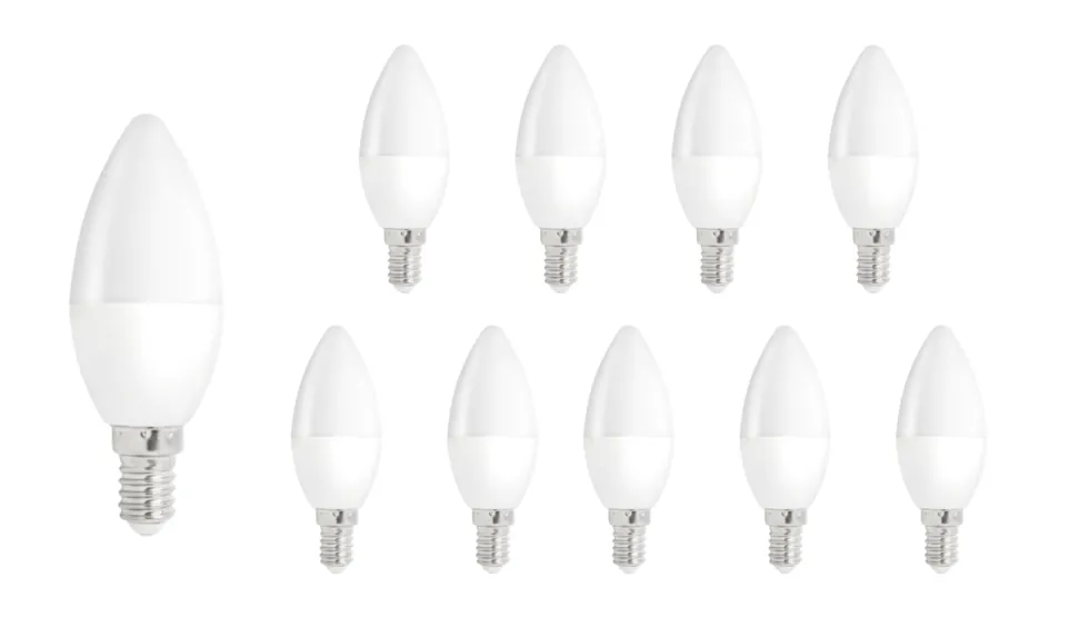 Vorteilspack 10 Stück - E14 LED Kerzenlampe - Typ C37 - 6W entspricht 50W - 3000K Warmweiß