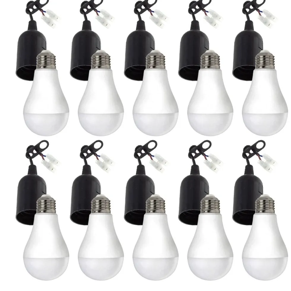 Vorteilspackung 10 Stück - Renovierfassung Schwarz - E27 Fassung | Inkl. 10x LED Lampe E27- A60 - 9W 6000K Tageslichtweiß