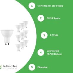 Vorteilspack 10x LED Spot GU10 dimmbar - 6W entspricht 50W - 2700K Warmweiß