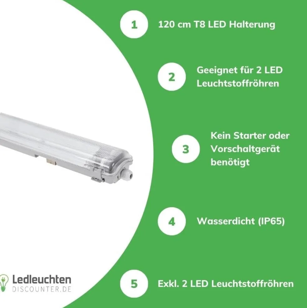 Wasserdichte LED T8/G13 Leuchtstoffröhrenhalterung - 120cm - IP65 wasserdicht - Feuchtraum Halterung Wannenleuchte - IK10
