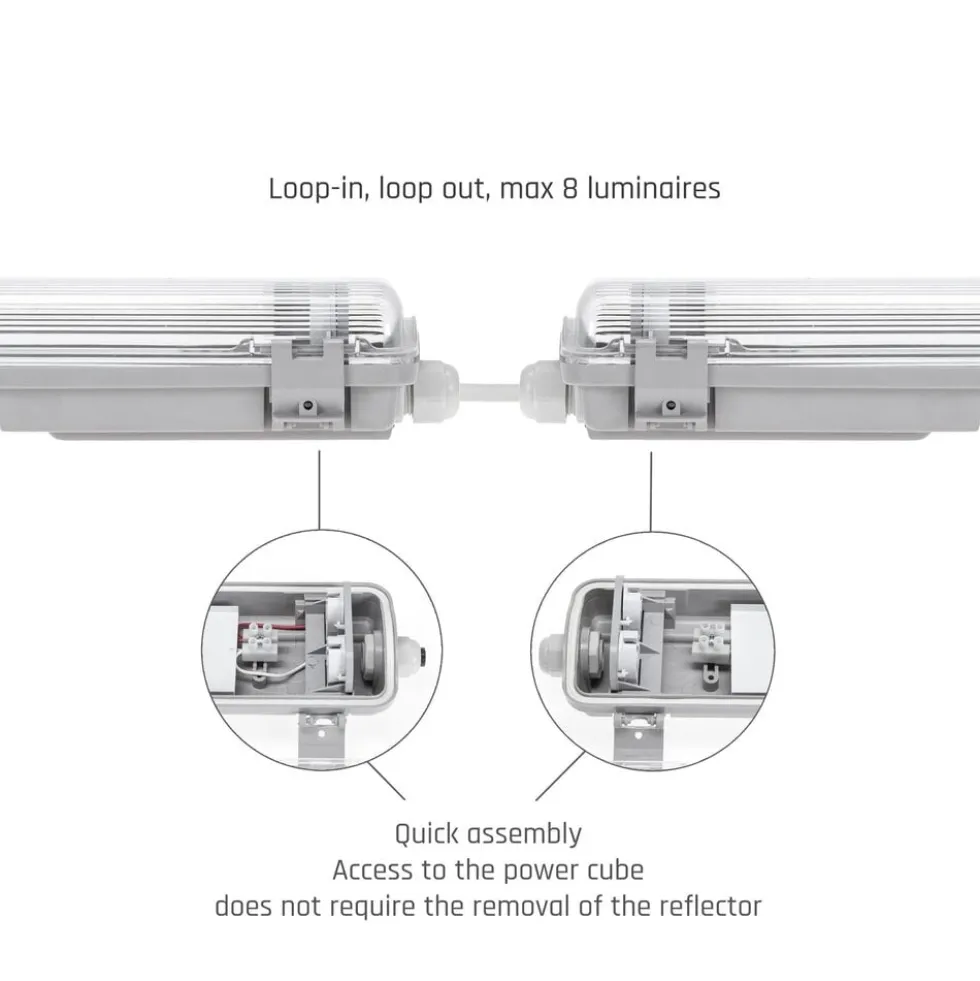 Wasserdichte LED T8/G13 Leuchtstoffröhrenhalterung - 120cm - IP65 wasserdicht - Feuchtraum Halterung Wannenleuchte - IK10